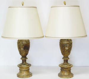 Pair of Italian Carved Alabaster Table Lamps