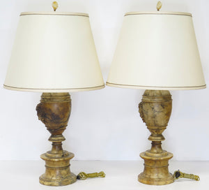 Pair of Italian Carved Alabaster Table Lamps - view 4