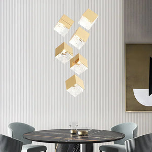 1/3/6/9-Light Multi Glass Ice Cube Metallic Staircase Chandelier - view 9