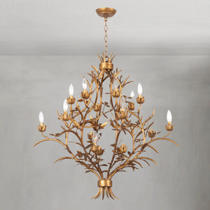 Fernith Chandelier, steel in antique gold leaf - view 2