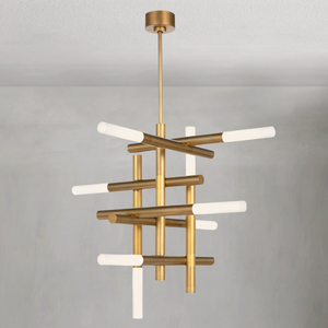 Calliope Chandelier, steel in natural brass