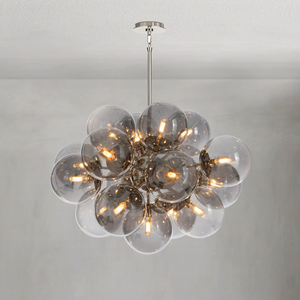 Driftelle Nickel Smoked Glass Chandelier, smoke glass in polished nickel