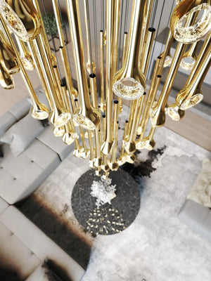 Modern Floating Long Gold Pendant Celing Chandelier for Living Room/High-ceiling - view 4