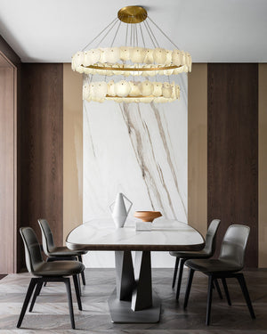 3-tiered stairwell chandeliers | irregular alabaster plate in disk ceiling with long cord, three-tier - view 3