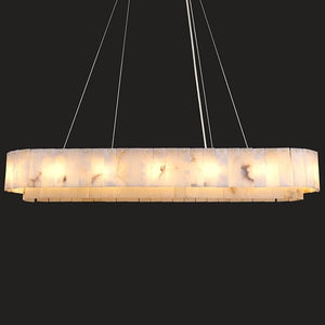 Modern Alabaster 2-Tier Oval Chandelier54"L, two-tier