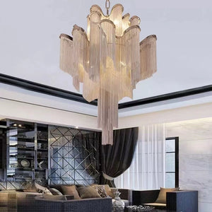 Post-Modern Extra Large Stainless Steel Long Tassel Chandelier for Large Living Room / Staircase / Villa / Duplexes - view 2