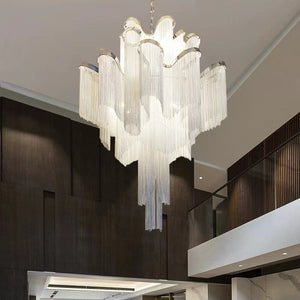 Post-Modern Extra Large Stainless Steel Long Tassel Chandelier for Large Living Room / Staircase / Villa / Duplexes - view 6