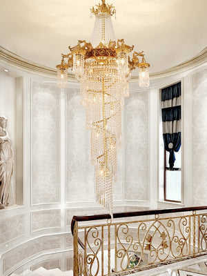 Extra Large Retro Luxury Full Copper Crystal Chandelier for Staircase/ Duplexes/ Villas - view 3