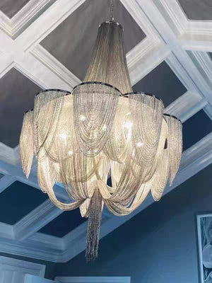 Designer Models Oversized Aluminium Long Tassel Pendant Chandelier for Large Living Room/Staircase/Villa - view 11
