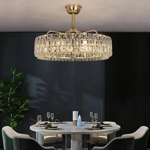Modern Invisible Blade Fan Light Crystal Chandelier for Living/Dining Room/Bedroom, ceiling fan
