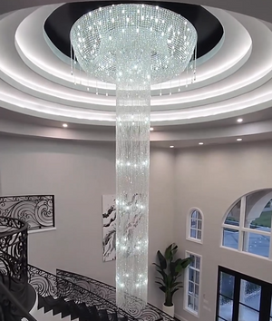 Extra Large Flush Mount Silver Waterfall Luxury Ceiling Crystal Chandelier for High-ceiling Living Room/Duplex Hall - view 2