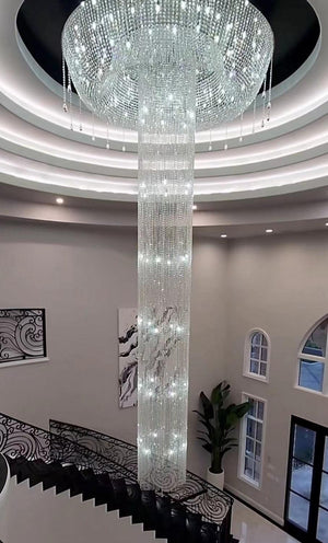 Extra Large Flush Mount Silver Waterfall Luxury Ceiling Crystal Chandelier for High-ceiling Living Room/Duplex Hall - view 6