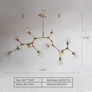 Modern Industrial Branch Chandelier with Multiple Glass Pendants Extra Large for Living or Dining Room - view 14