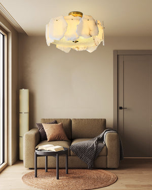 3-tiered stairwell chandeliers | irregular alabaster plate in disk ceiling with long cord, three-tier - view 5