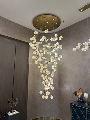 Spiral Pure White Magnolia Chandelier with Golden Branches for Staircase/High-ceiling Space/Foyer/ Duplex - view 3