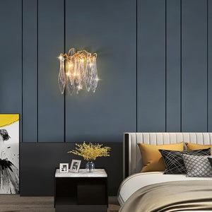 Flake Long Crystal Branch Brass Wall Sconce - view 2