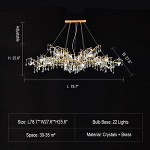 New Style Extra Large Brass Branch Chandelier Light Crystal Drops Pendant Lamp For Living/ Dining Room - view 10