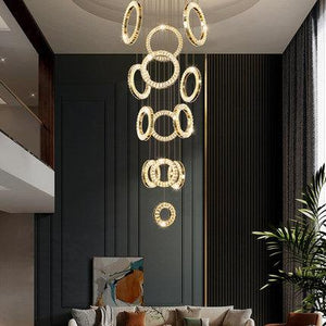 Modern Multi Gold Donuts Shape Crystal Chandelier Ring Round Light Fixture for Foyer Staircase/ Living Room/ Bar/ Hotel Lobby/ Entryway/ LOFT - view 2
