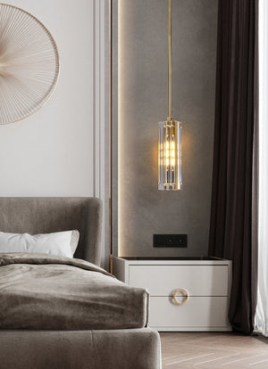 Golden Rectangular Crystal Pendant Lighting - view 4