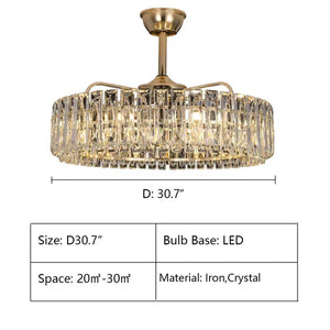 Modern Invisible Blade Fan Light Crystal Chandelier for Living/Dining Room/Bedroom, ceiling fan - view 12