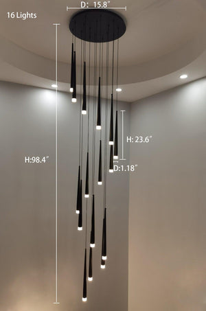 Minimalism Foyer Staircase Chandelier Ceiling Pendant Lighting Fixture For Living Room Entryway In Gold/ Black Finish - view 25