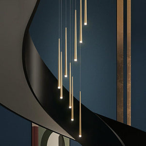 Minimalism Foyer Staircase Chandelier Ceiling Pendant Lighting Fixture For Living Room Entryway In Gold/ Black Finish - view 5