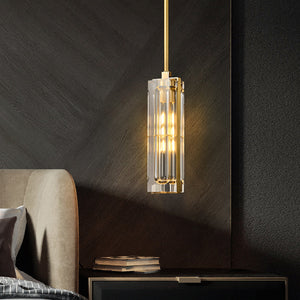 Golden Rectangular Crystal Pendant Lighting - view 3