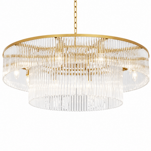 D800 Double-Layer Striped Column Round Pendant - Gold
