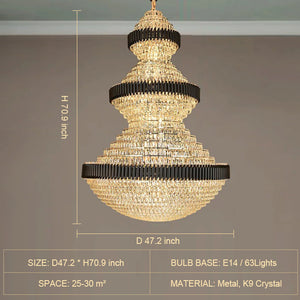Modern Black Iron Crystal Chandelier For Foyer Staircase Luxurious Design Ceiling Light Fixture - view 9