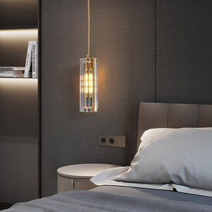 Golden Rectangular Crystal Pendant Lighting - view 7
