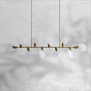 Lyla linear chandelier unlit full profile on textured grey background