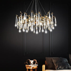 Branch Postmodern Long Teardrop Brass Chandelier Gold