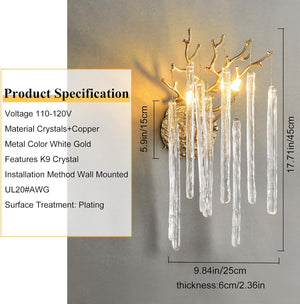 Ice Strip Crystal Gold Wall Sconce for All Rooms 17.7"H - view 2