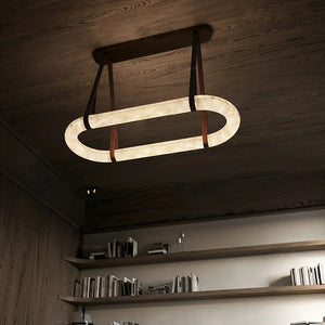 Alabaster Round Leather Chandelier – Luxury LED Ceiling Light