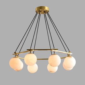 Sienna Alabaster Modern Round Chandelier, in brass & alabaster