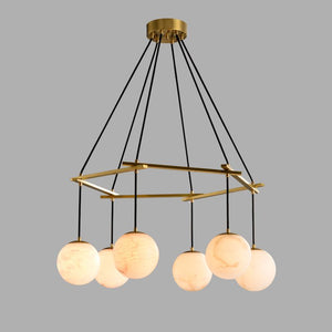 Sienna Alabaster Modern Round Chandelier, in brass & alabaster - view 3