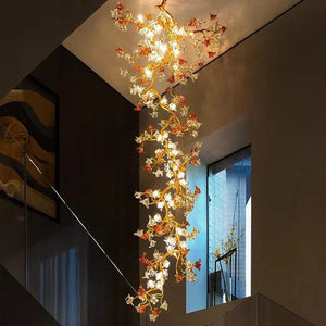 Verdant Branch Copper Vine Glass Flower Stairwell Chandelier - view 5
