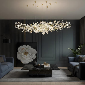 Collar Branch Glass Leaf Linear Chandelier
