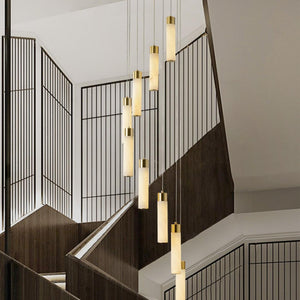 Celestial Alabaster Cascade Gold Chandelier with Integrated LED
