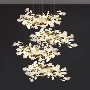 Ceramic Ginkgo Cascading Chandelier, in gold & white - view 4