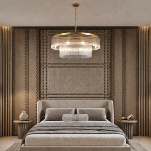 D800 Double-Layer Striped Column Round Pendant - Gold