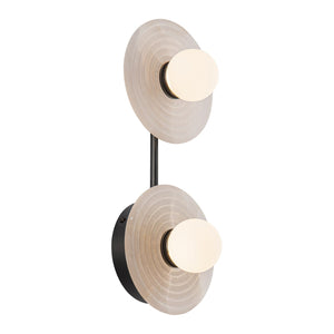 Side view of the Dahlia black wall sconce showing layered alabaster discs