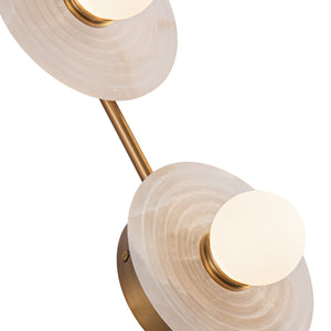 Close-up of Dahlia sconce brass arm and translucent alabaster texture