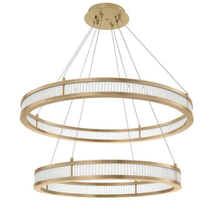 Thibaud Double Modern Brass Chandelier (Antique Brass & Frosted Glass Finish) - view 2