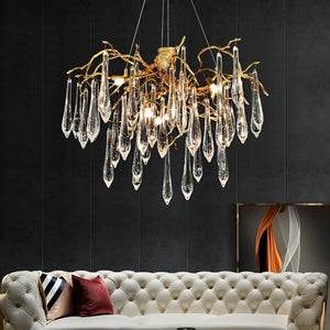 Branch Crystal Drops Chandelier in French Style with Copper Gold Finish for Dining and Living Room Ceiling - view 3