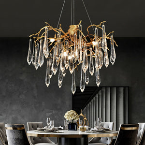 Branch Crystal Drops Chandelier in French Style with Copper Gold Finish for Dining and Living Room Ceiling - view 4