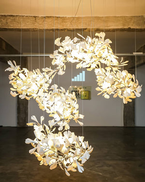 Gingko Leaves Ceramics Spiral Branch Chandelier - view 94