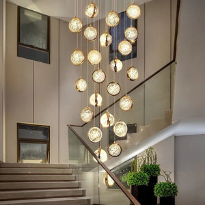 Global Crystal Cluster Adjustable Luxury Staircase Modern Long Chandelier - view 4