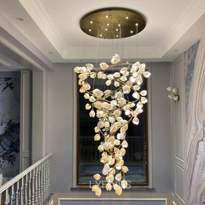 Spiral Pure White Magnolia Chandelier with Golden Branches for Staircase/High-ceiling Space/Foyer/ Duplex - view 4