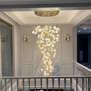Spiral Pure White Magnolia Chandelier with Golden Branches for Staircase/High-ceiling Space/Foyer/ Duplex - view 5